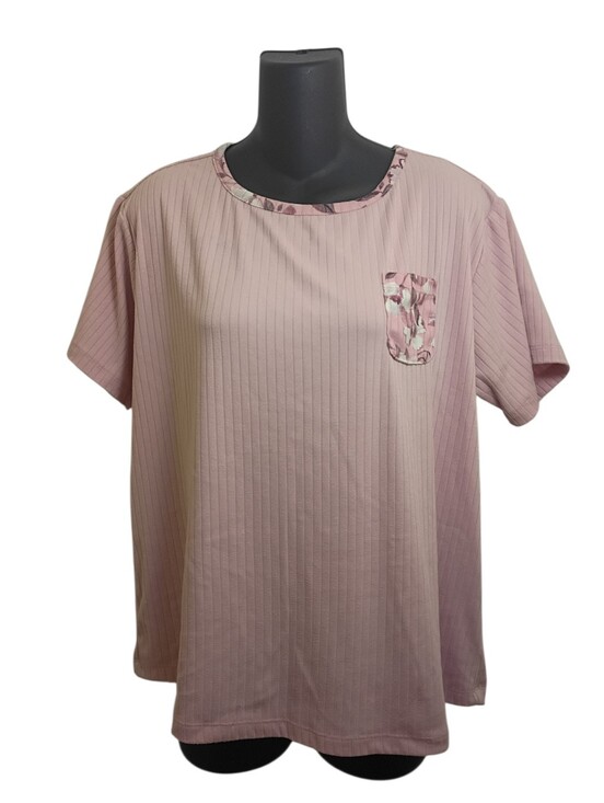 Flora Nikrooz Tops - Flora Nikrooz Blush Ribbed Short-Sleeve Top with Floral Trim
